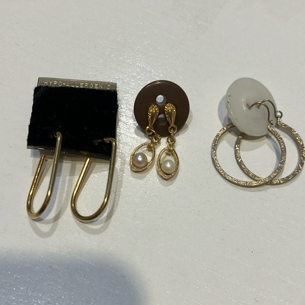 Elegant Gold and Brown Pearl Drop Earrings. 3 pairs of   Beautiful  earrings